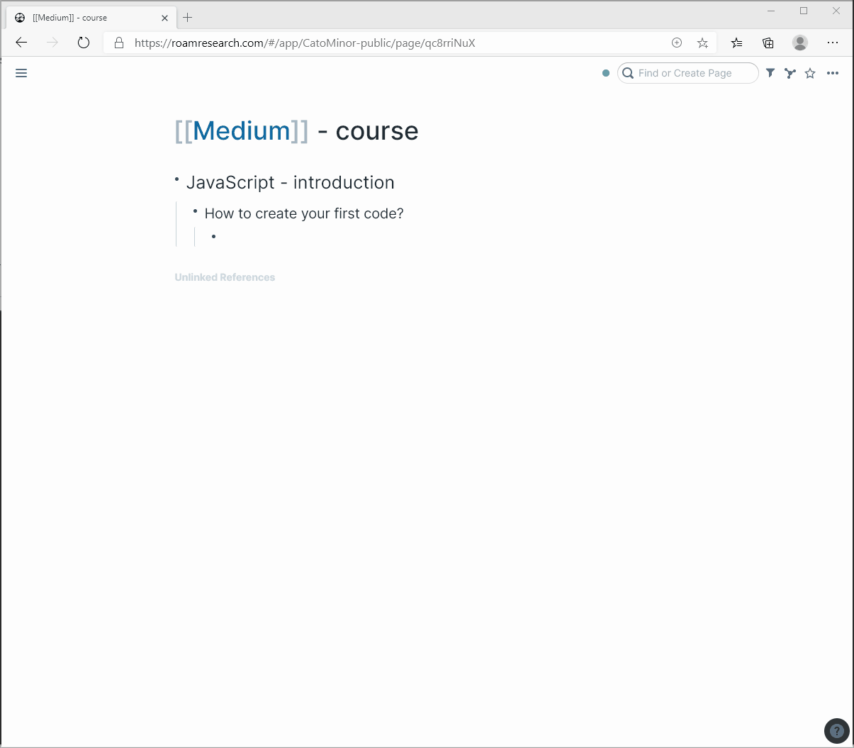 Creating your first piece of JavaScript in Roam — alert(“Hello Roam”);