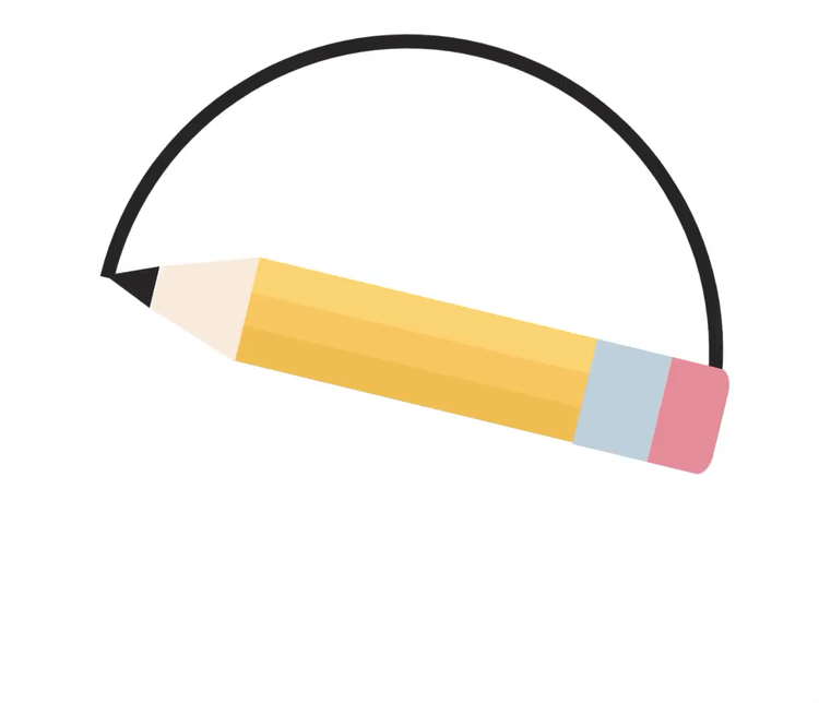 animation of spinning pencil simultaneously drawing and erasing a black line