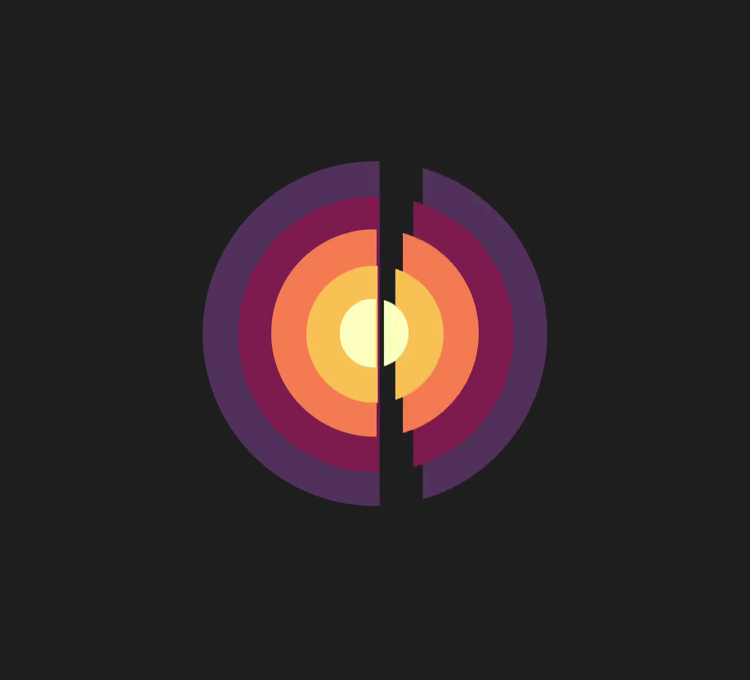 animation of colored concentric circles with a dark shape suggesting a bat that passes in front