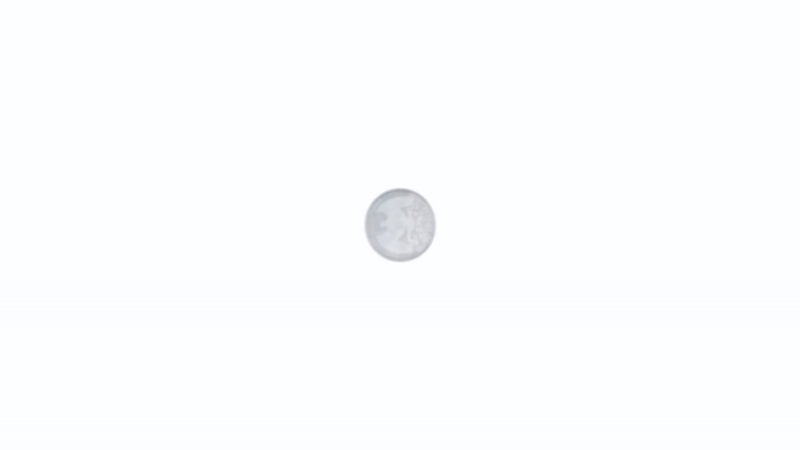 Coin clip animation from above, towards camera and back