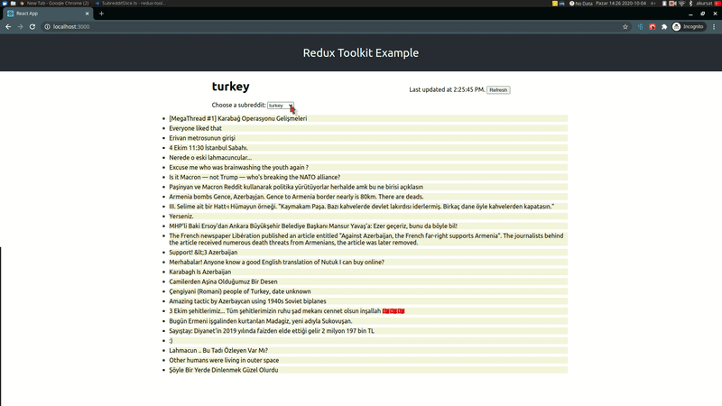 Subreddit’lerini listeleyen örnek uygulama.