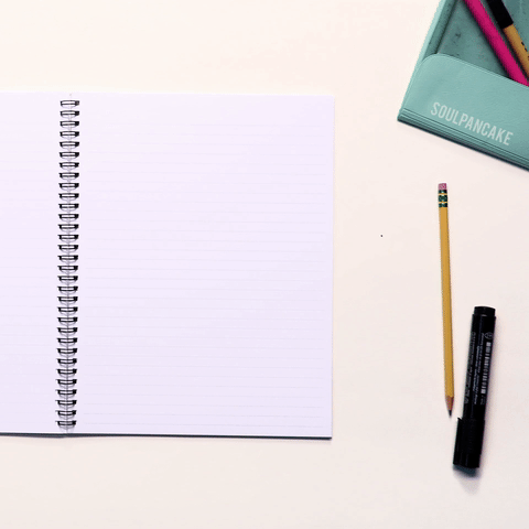 Notebook with writing “You are never done learning” GIF