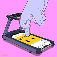 Two fingers running on a phone that looks like a treadmill