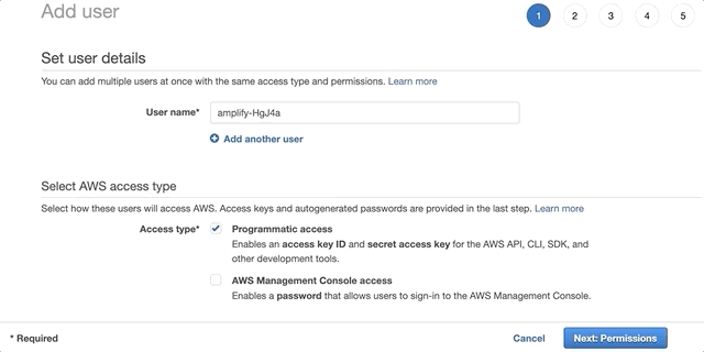 Steps to create an IAM user.