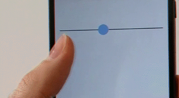 Thumb moving in an arc-like shape on a smartphone. Screen shows a slider UI element that bends itself to match the thumb arc.