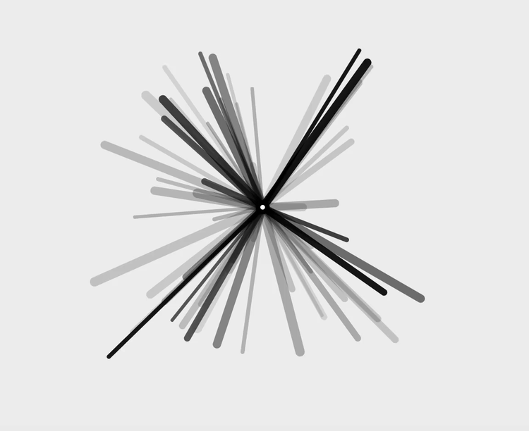 animation showing lines in different shades of gray and black being emitted from a central point