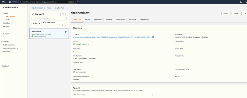 A user navigating to the appropriate page in their AWS account in order to select the ARN information to allow connection to the Shepherd app.