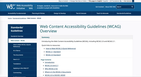 Animated gif showing how the W3C’s site responds to page zoom.