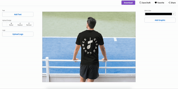 Placeit.net demo of mocking up a t-shirt with a custom design.