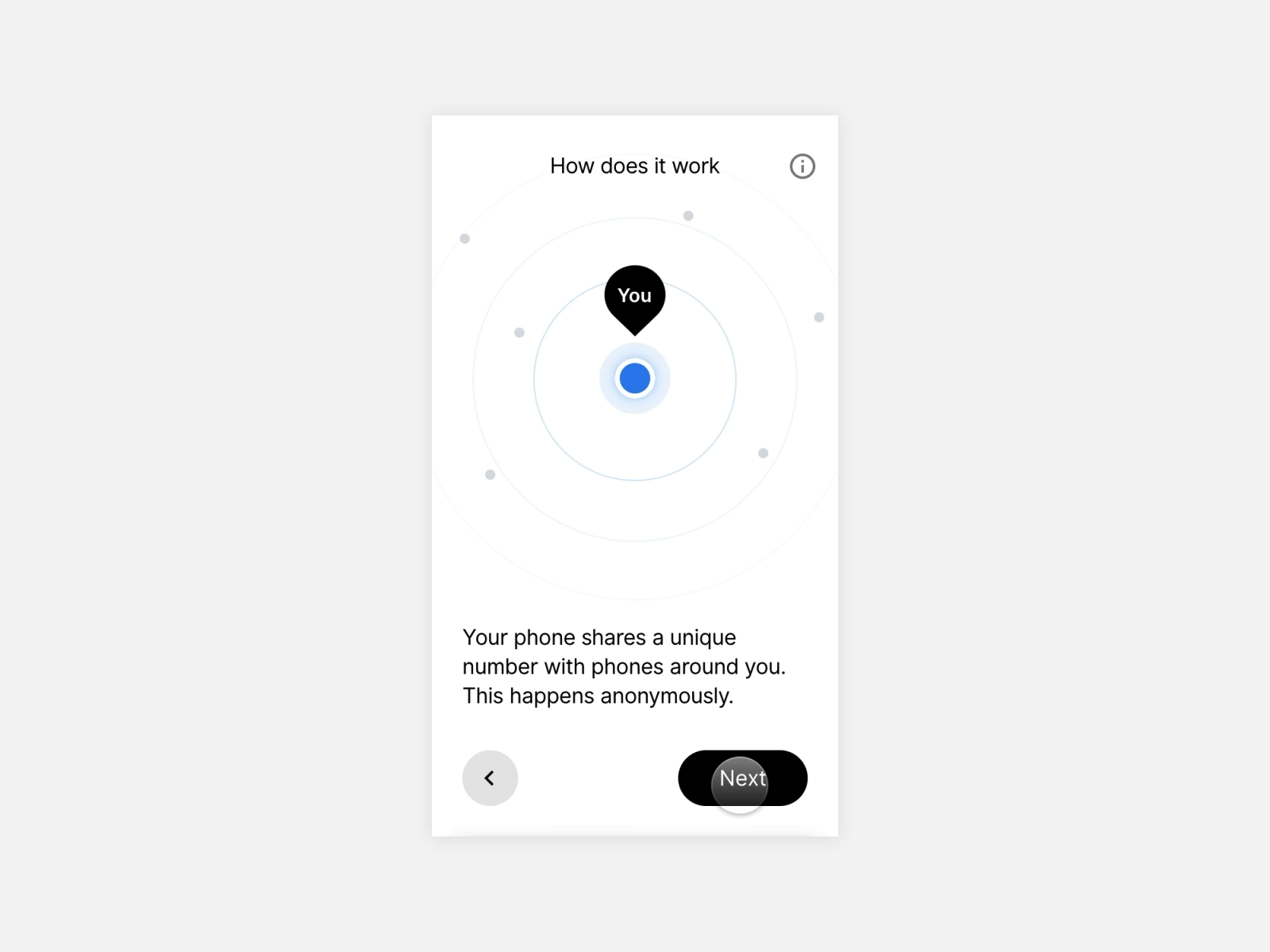 Animation showing how the onboarding flow transitions into the ‘status’ screen
