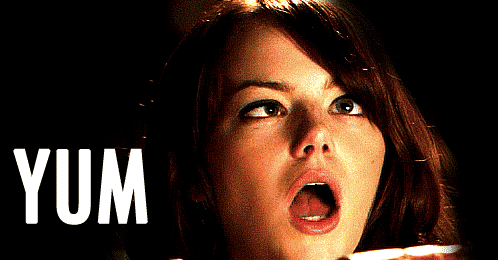 Emma Stone crossed eyed saying Yum