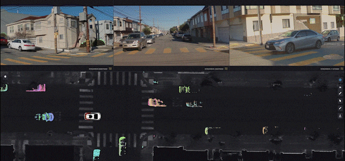 GIF of school bus taking wide turn leading to the driver taking over out of caution