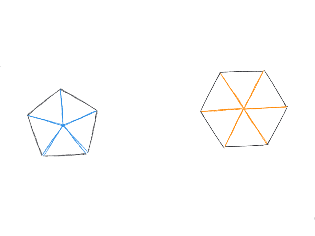 Pentagon and hexagon made out of triangles
