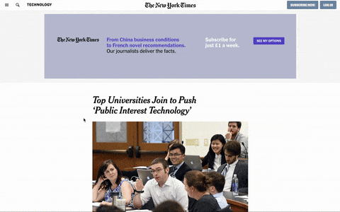 Standard content page in New York Times
