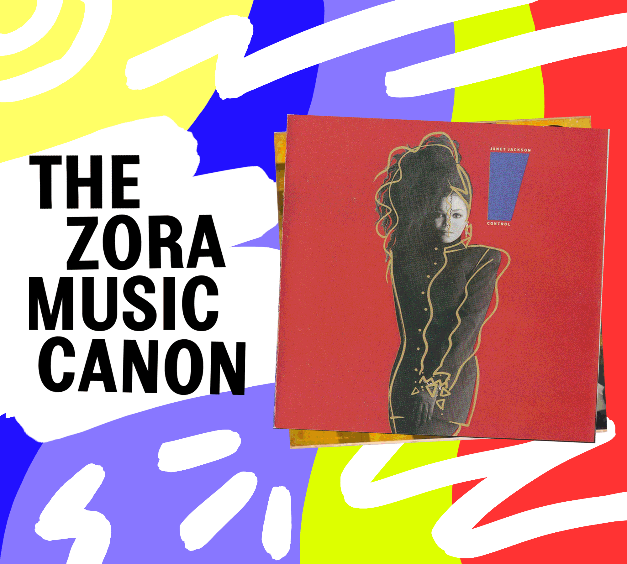 A lively image that says “The ZORA Music Canon” with several acclaimed album covers by Black women animated as a gif.