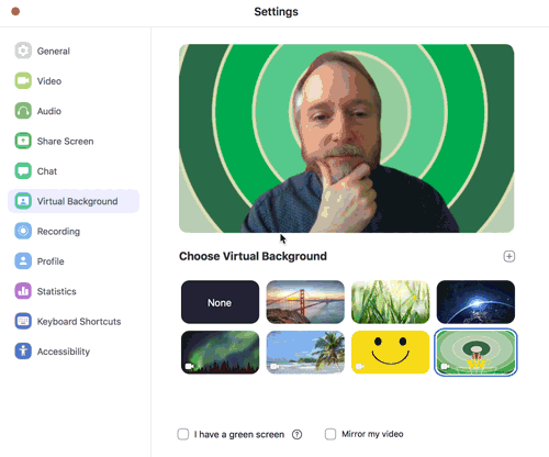 Zoom settings for Virtual Backgrounds