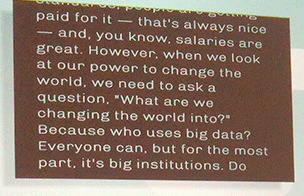A gif of a stenographer’s output to a large screen, words rapidly appearing.