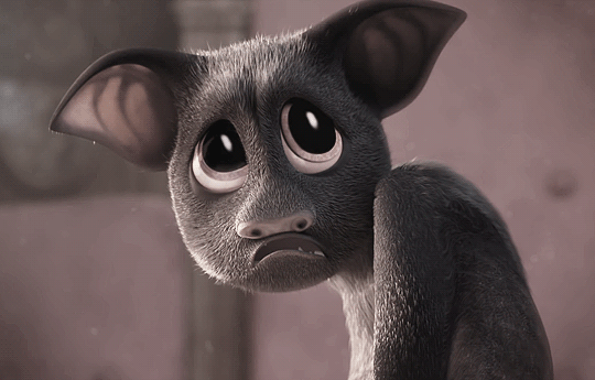An animated bat pouts