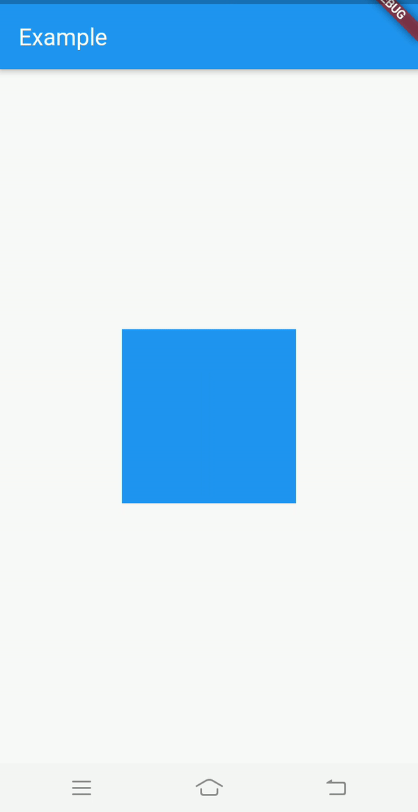 The image shows how the box smoothly changes in size when the height and width are updated using AnimatedContainer.