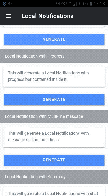 Local notification with progress bar — Ionic 5 Capacitor Android app