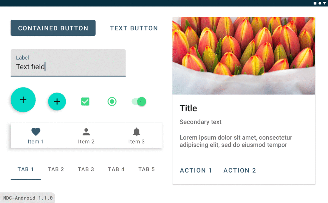 Example app with updated MDC color attributes (fixed FAB color)