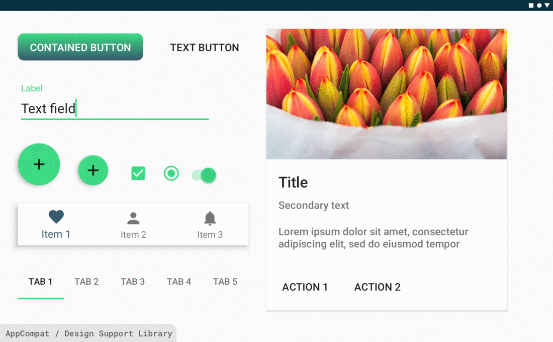 Example app using MDC 1.0.0 and Theme.MaterialComponents.* theme