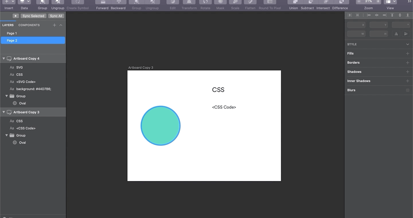 A GIF showcasing how to copy the CSS attributes of a vector in Sketch.