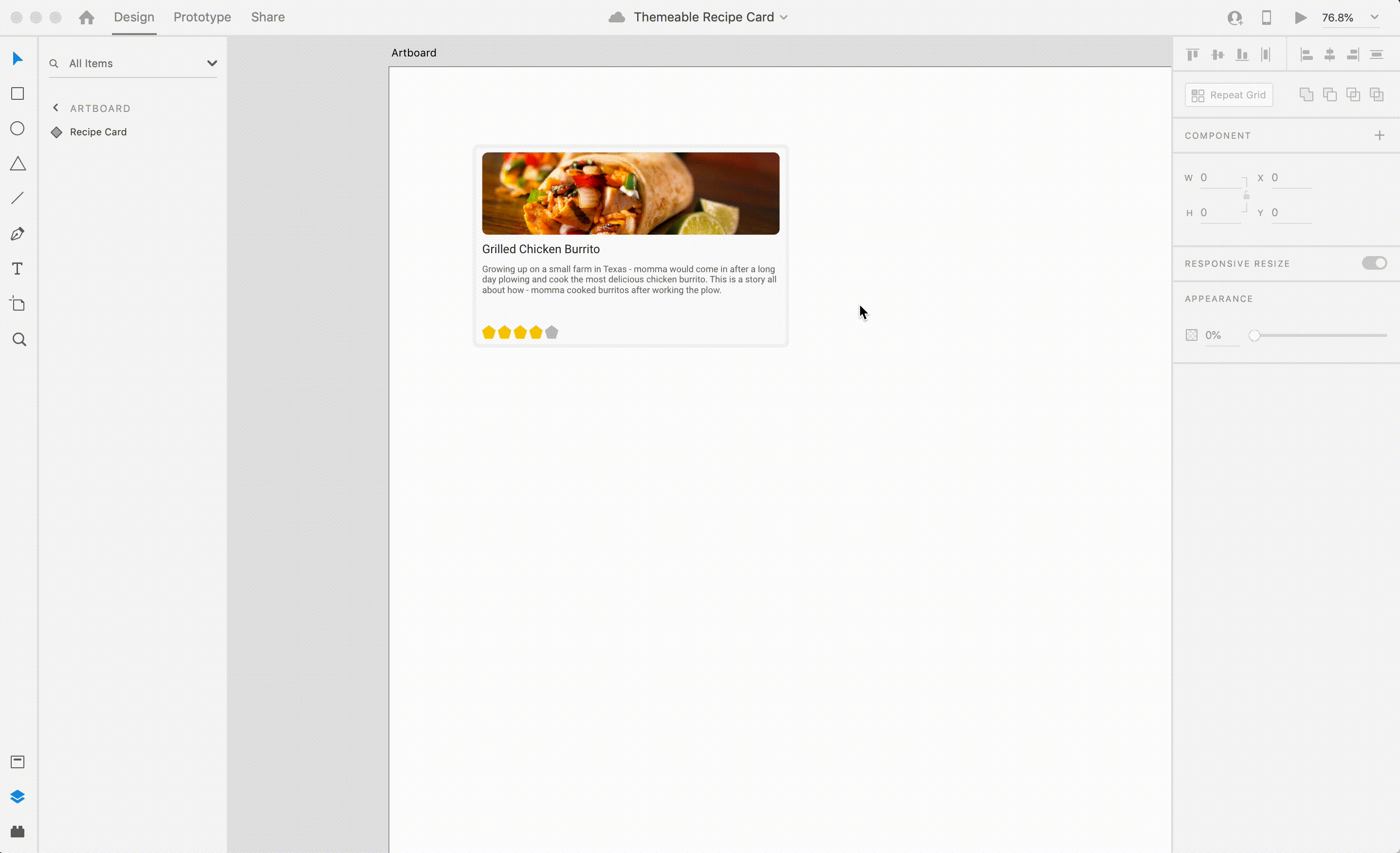 Creating the component’s Wireframe theme via XD State