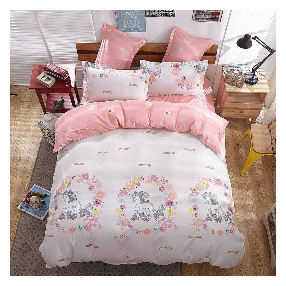 Hypoallergenic And Breathable Pink Unicorn Princess Bed Set