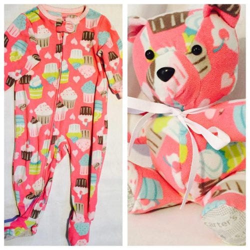 teddy bear made from baby clothes