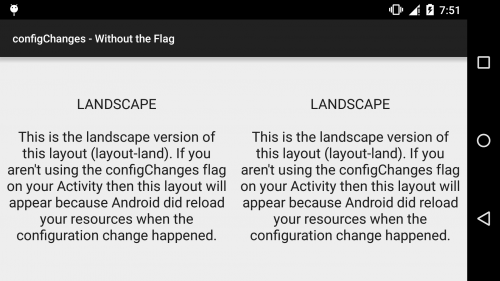 Android - configChanges - Without the Flag - Landscape