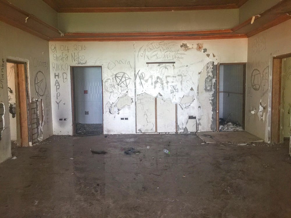 Inside the bungalow.