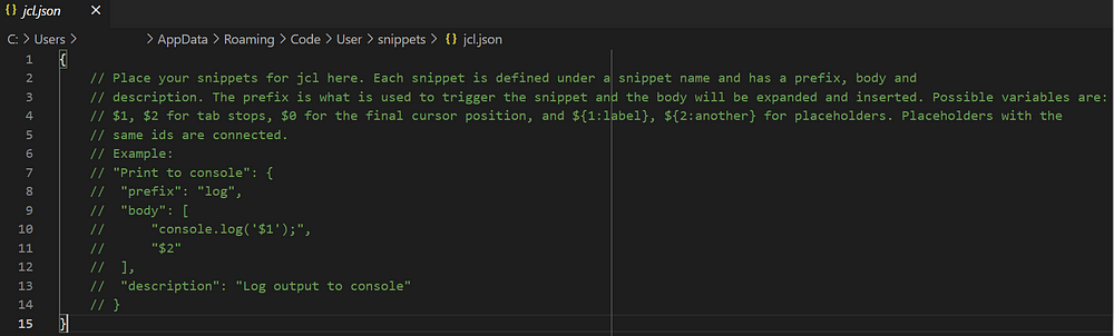 Snippets in Visual Studio Code