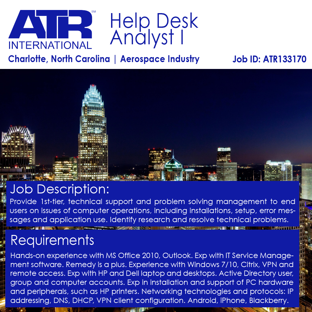 Help Desk Analyst I Atr International Medium