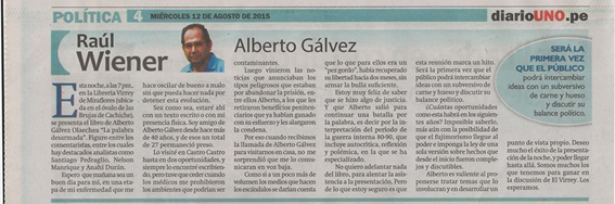 Resultado de imagen para raul wiener presentación del libro de alberto gálvez olaechea