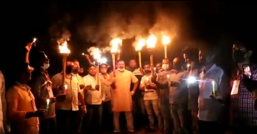 BJP MLA and his supporters with torches chanting ‘Chinese Virus go back’