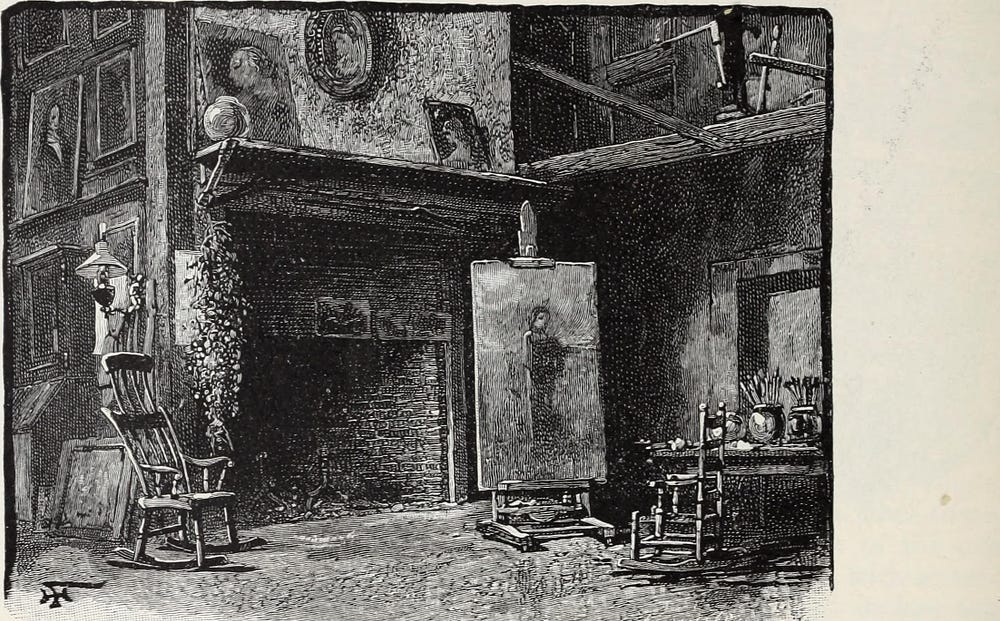 Uncle George’s studio in Deerfield, from Harper’s New Monthly Magazine Volume 34.