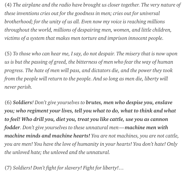 The Great Dictator It S The Speech We Ve All Been Waiting By West Wing Writers Medium