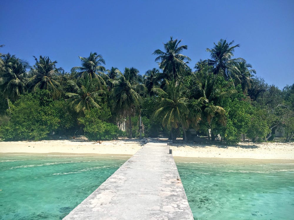 The original ferry jetty towards the island.