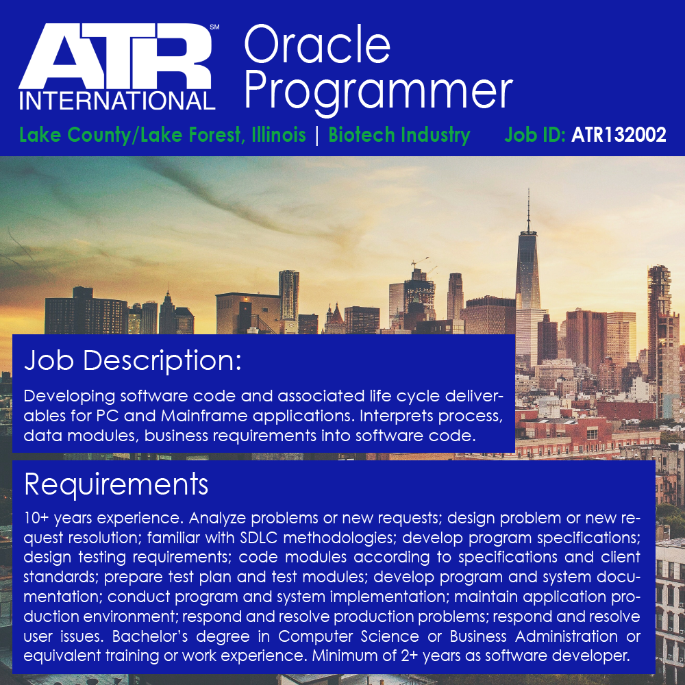 Oracle Programmer Lake County Lake Forest Illinois By ATR