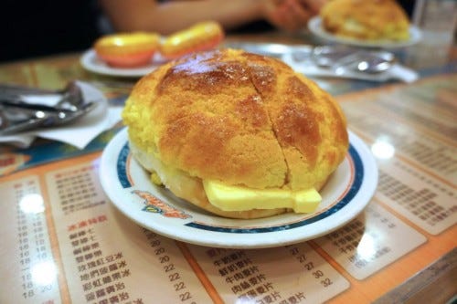 A Pineapple bun in a Cha Chaan Teng.
