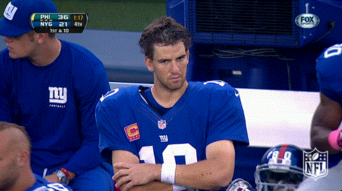 Eli Manning with a confused look on his face
