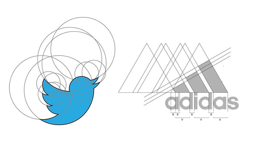 Balans in de beeldmerkn van Twitter en Adidas.