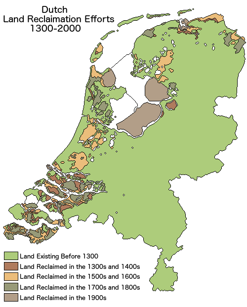 Land reclaimed by the Netherlands since the 13th century.