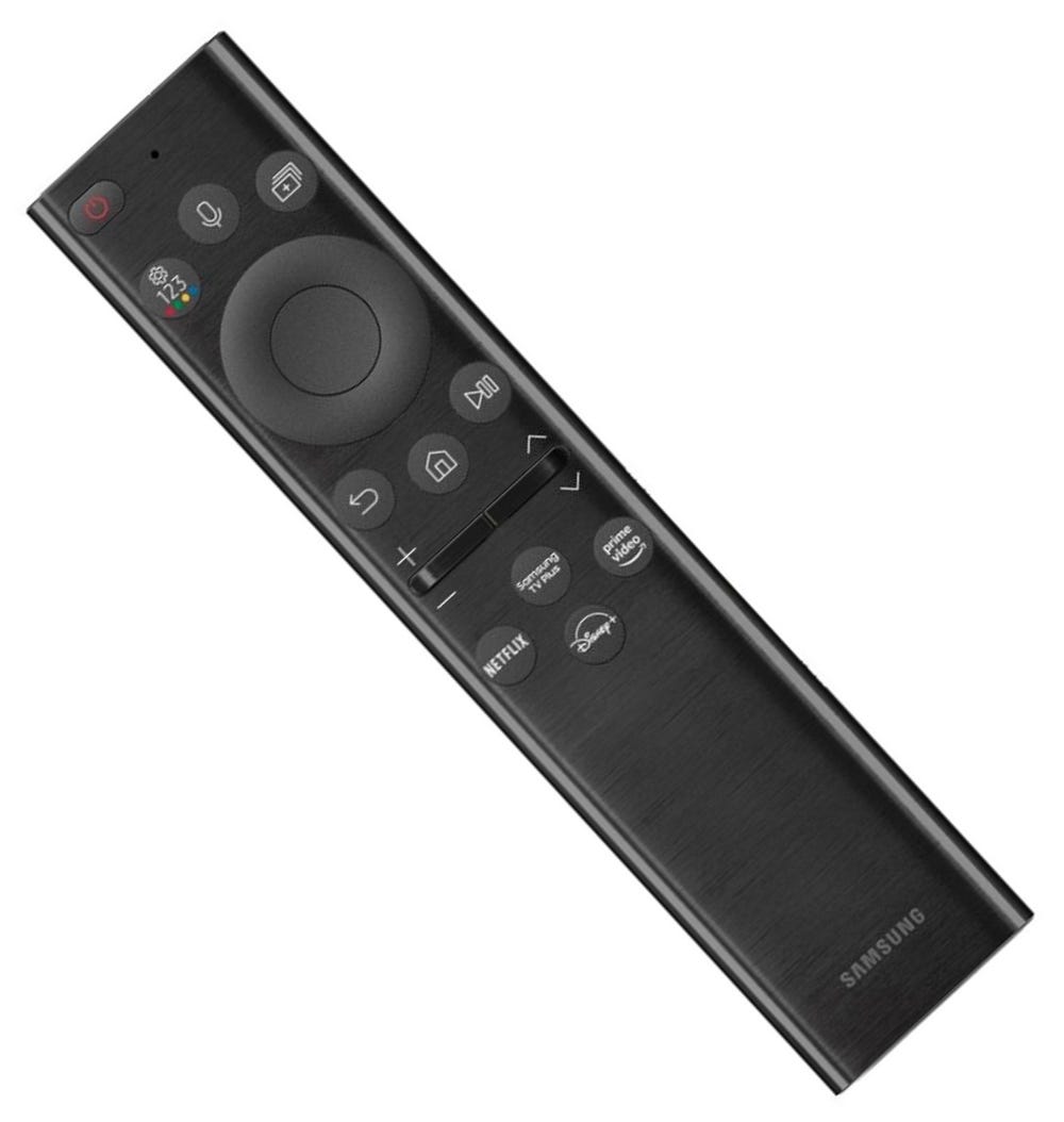 IMAGE: A Samsung remote control that uses radio frequency energy harvesting and therefore needs no batteries, on a white background