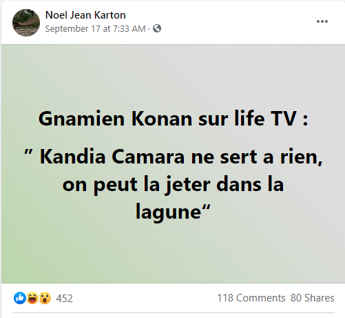 Intox Cote D Ivoire Gnamien Konan N A Pas Declare Sur Life Tv Que Kandia Camara Etait Inutile By Pesacheck Pesacheck