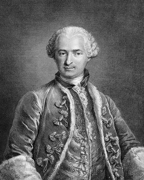 Black and white drawn portrait of Count Saint Germain