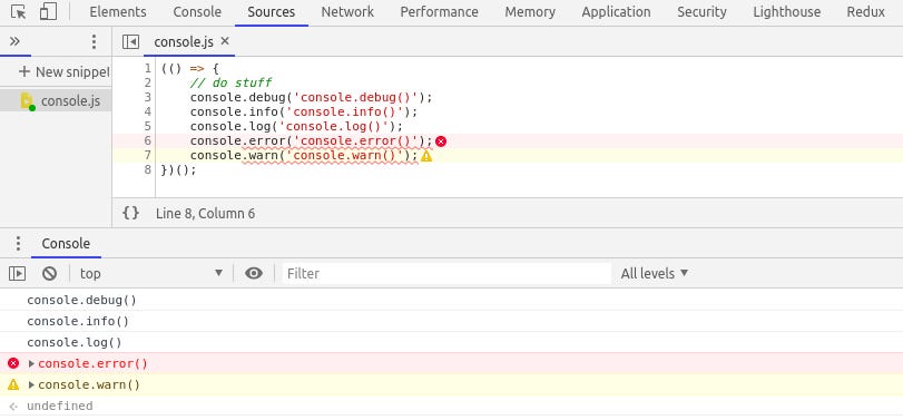 common usage of the console.log