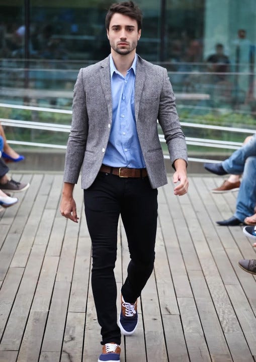 gray blazer with jeans