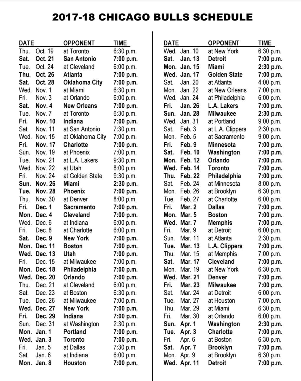 The 2017 2018 Nba Schedule Has Arrived By Hunter Kuffel Chicago Bulls Confidential
